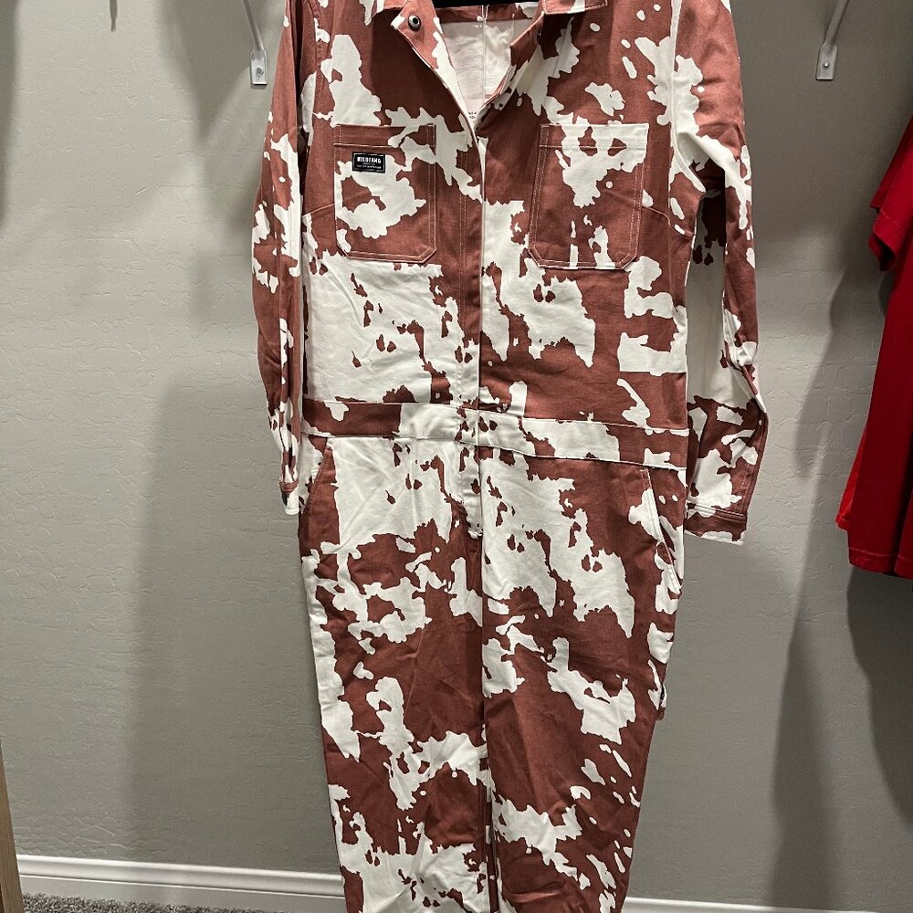 Wildfang Women's Brown and White Patterned Jumpsuit